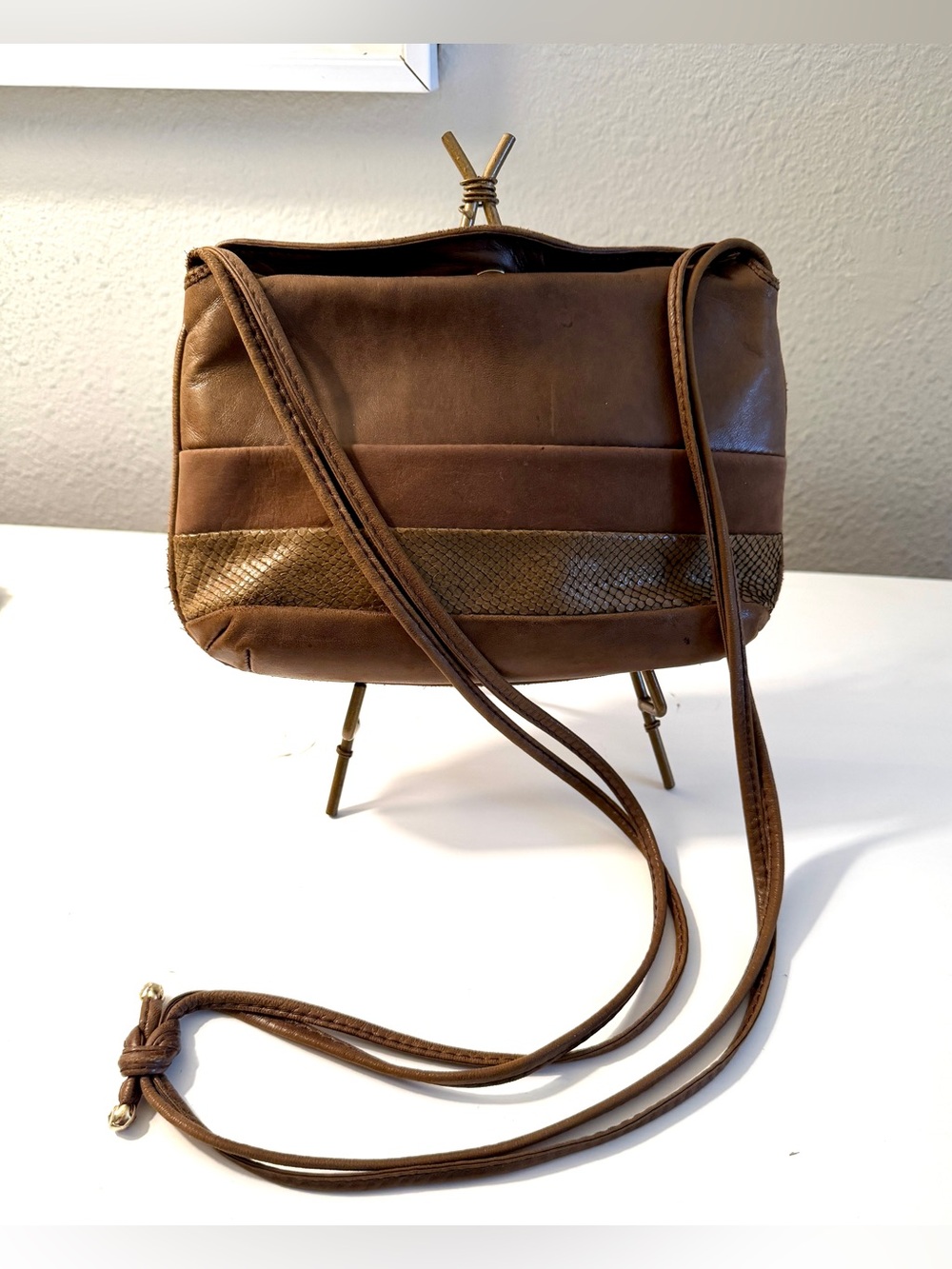 Vintage Parri Firenze Italy Leather Crossbody Snakeskin Trim Adjustable Strap